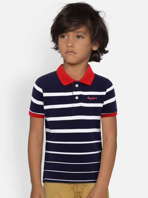 

Pepe Jeans Boys Blue & White Striped Polo Collar T-shirt