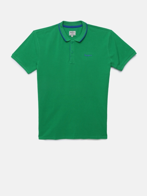 

Pepe Jeans Boys Green Solid Polo Collar Pure Cotton T-shirt