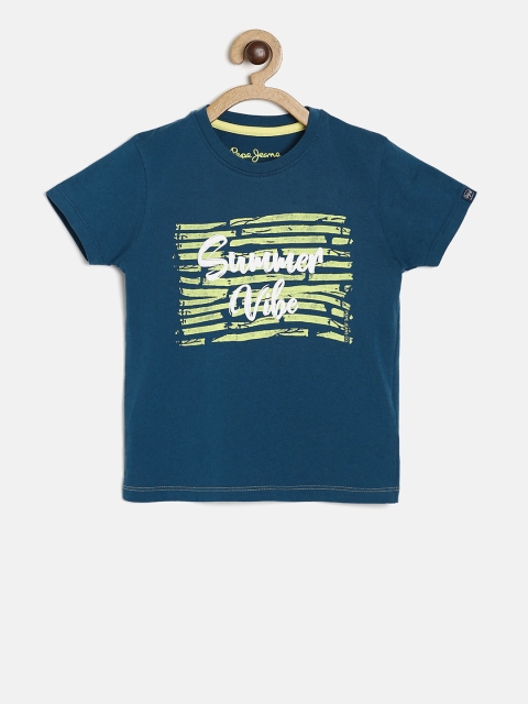 

Pepe Jeans Boys Teal Blue Printed Round Neck T-shirt
