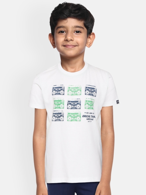 

Pepe Jeans Boys White Navy Blue Radio Print Round Neck Pure Cotton T-shirt