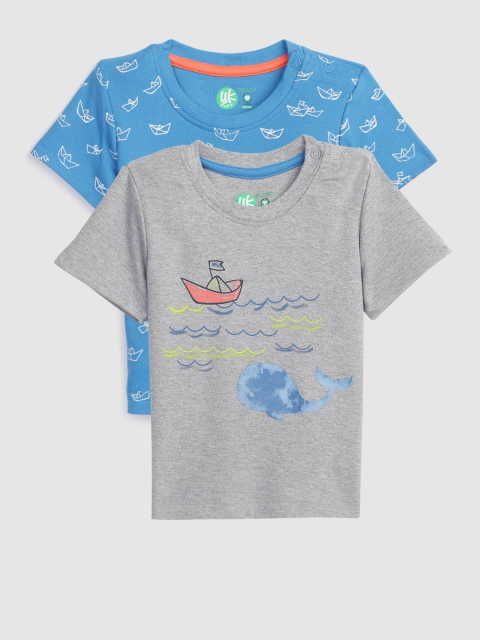 

YK Infant Boys Pack of 2 Printed Organic Cotton Sustainable T-shirts, Grey melange