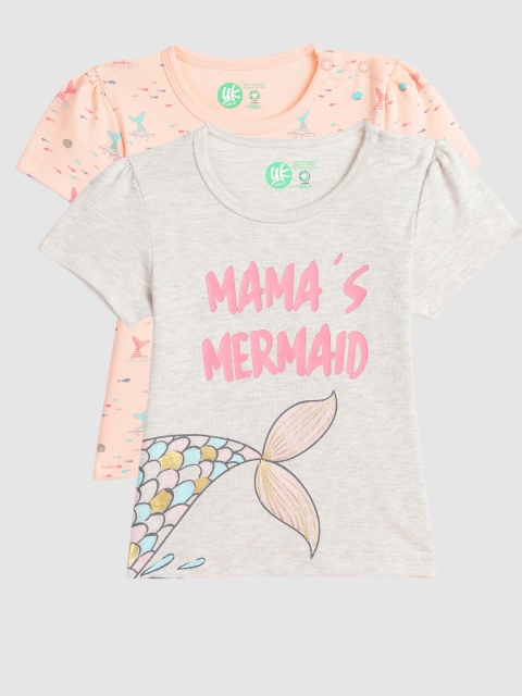 

YK Infant Girls Pack of 2 Organic Cotton Printed Sustainable Tops, Peach