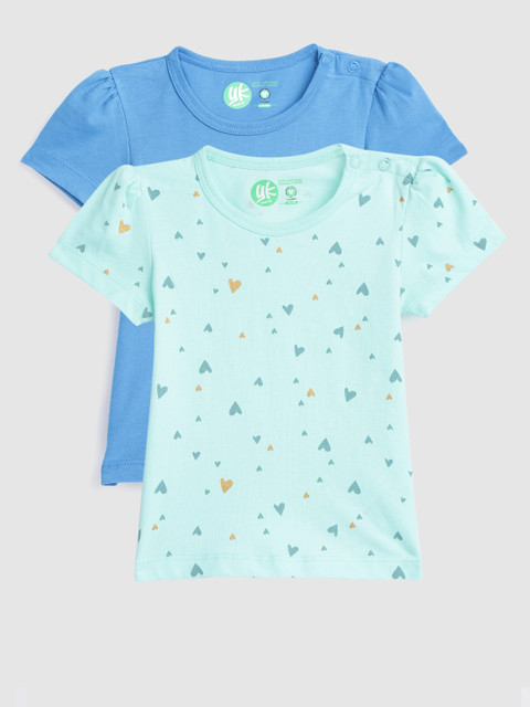 

YK Infant Girls Pack of 2 Printed Organic Cotton Sustainable Tops, Blue