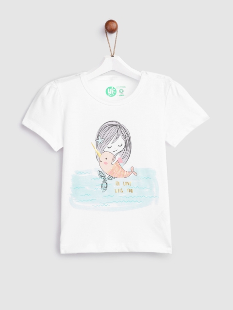 

YK Infant Girls White Printed Round Neck Organic Cotton Top