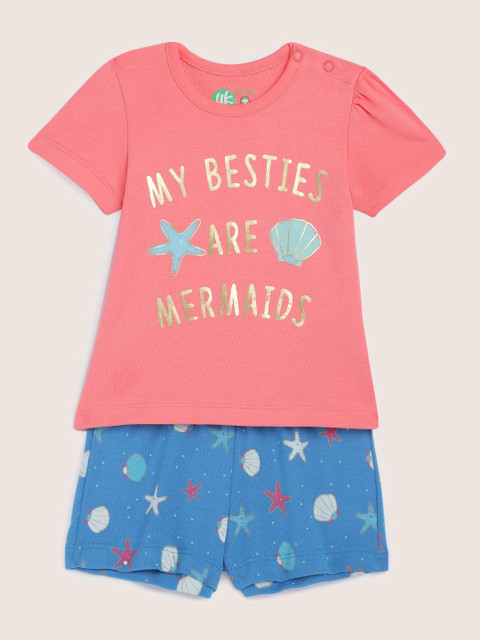 

YK Organic Girls Coral & Blue Printed Organic Cotton Sustainable T-shirt with Shorts