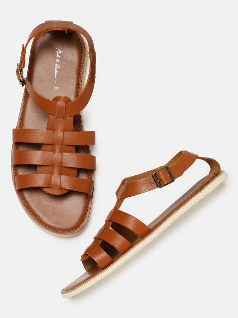

Mast & Harbour Men Tan Brown Leather Comfort Sandals