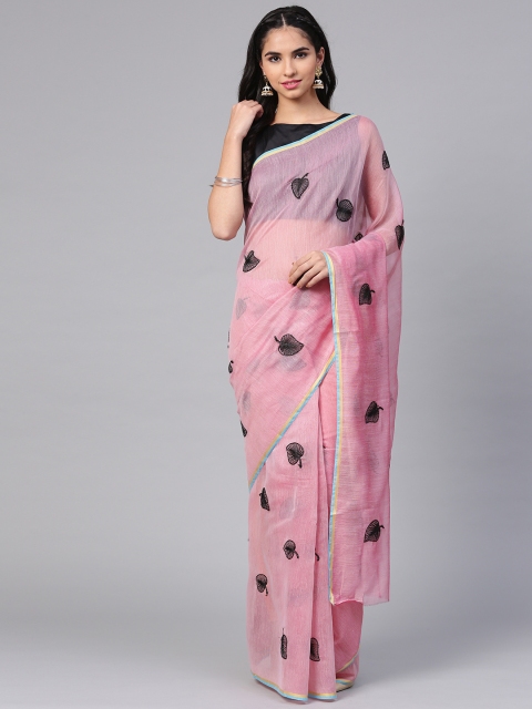 

Saree mall Pink & Black Woven Design Saree