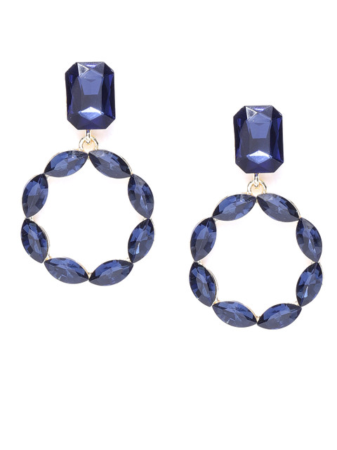 

Jewels Galaxy Navy Blue Gold-Plated Stone-Studded Handcrafted Circular Drop Earrings