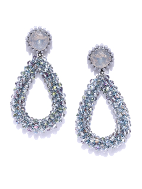 

Jewels Galaxy Grey Silver-Plated Teardrop Shaped Drop Earrings