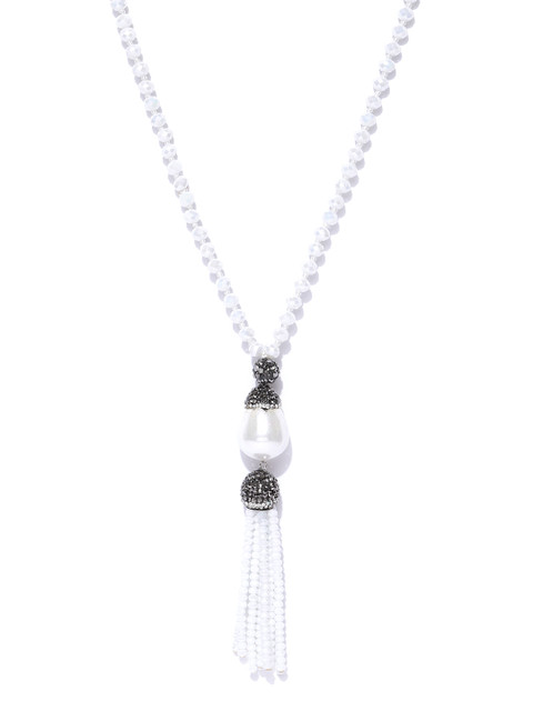 

Jewels Galaxy White Beaded Tasselled Handcrafted Necklace