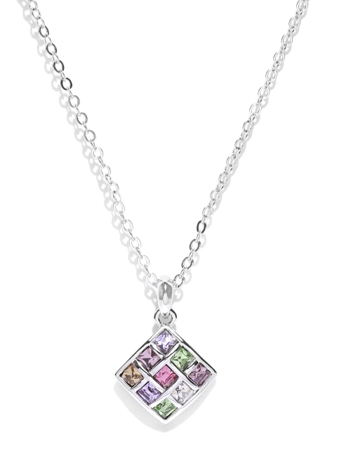 

Jewels Galaxy Rhodium-Plated Handcrafted Pendant with Crystals From Swarovski & Chain, Silver