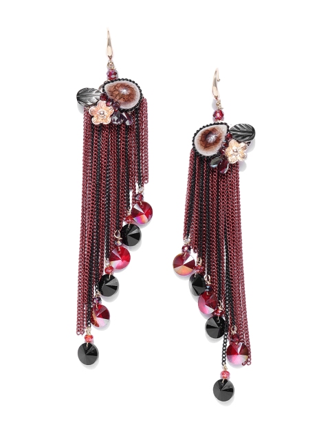 

Jewels Galaxy Maroon & Black Gold-Plated Stone-Studded Handcrafted Drop Earrings