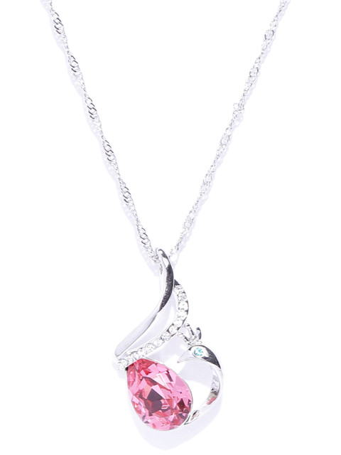 

Jewels Galaxy Rhodium-Plated Handcrafted Pendant with Crystals From Swarovski & Chain, Silver