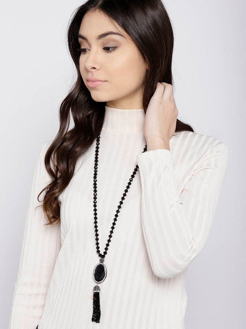 

Jewels Galaxy Black Beaded Tasselled Handcrafted Necklace