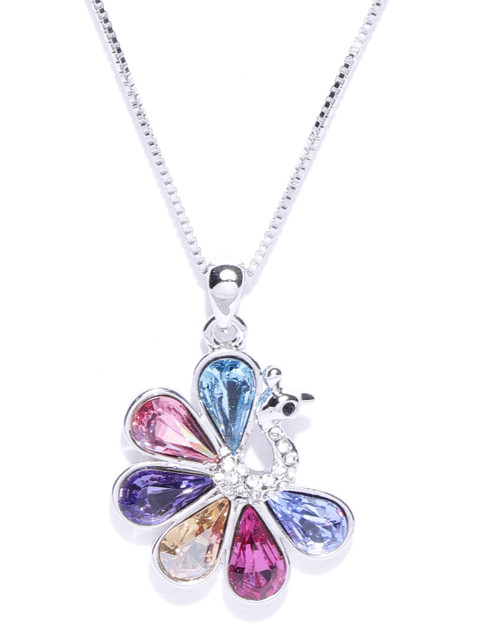 

Jewels Galaxy Rhodium-Plated Handcrafted Pendant with Crystals From Swarovski & Chain, Silver