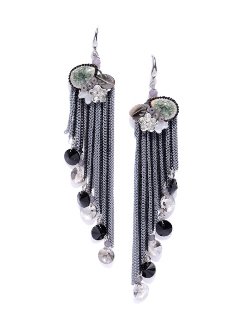 

Jewels Galaxy Grey & Black Silver-Plated Handcrafted Contemporary Drop Earrings