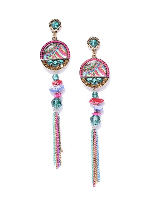 

Jewels Galaxy Pink & Green Gold-Plated Handcrafted Tasselled Drop Earrings