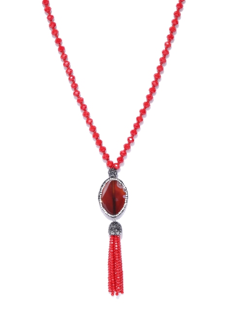 

Jewels Galaxy Red Beaded Tasselled Handcrafted Necklace