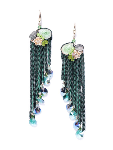 

Jewels Galaxy Green Gold-Plated Handcrafted Tasselled Drop Earrings
