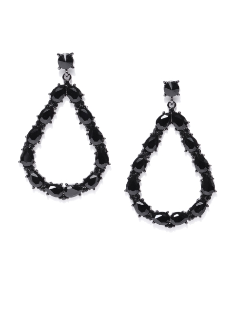 

Jewels Galaxy Black Oxidised Silver-Plated Handcrafted Teardrop Shaped Drop Earrings
