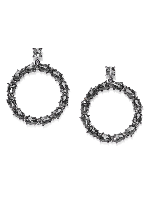 

Jewels Galaxy Gunmetal-Toned Oxidised SIlver-Toned Handcrafted Drop Earrings, Metallic