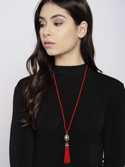 

Jewels Galaxy Red Beaded Tasselled Handcrafted Necklace