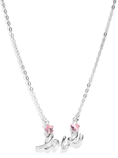 

Jewels Galaxy Silver-Toned & Pink Rhodium-Plated Handcrafted Necklace
