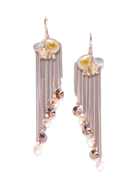 

Jewels Galaxy Beige & Brown Gold-Plated Handcrafted Tasselled Drop Earrings