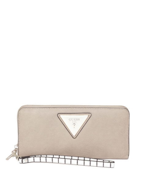 

GUESS Women Beige & White Solid Zip Around Wallet