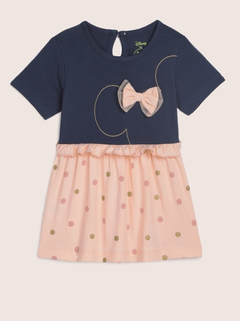 

YK Disney Infant Girls Navy Blue & Peach-Coloured Fit and Flare Dress