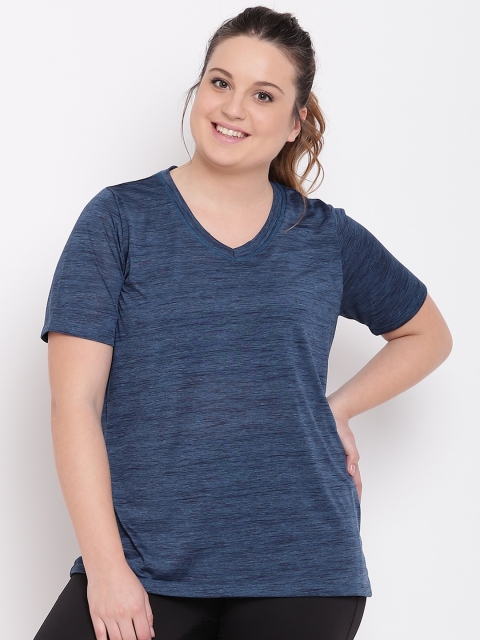 

The Pink Moon Plus Size Women Navy Solid V-Neck Gym T-shirt, Navy blue