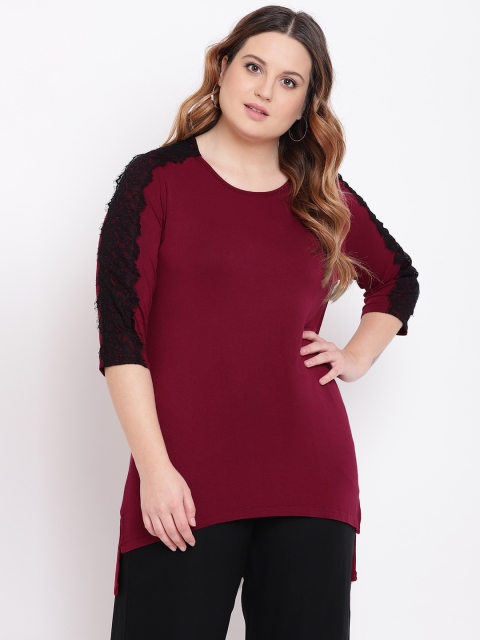 

The Pink Moon Plus Size Women Burgundy High-Low Top