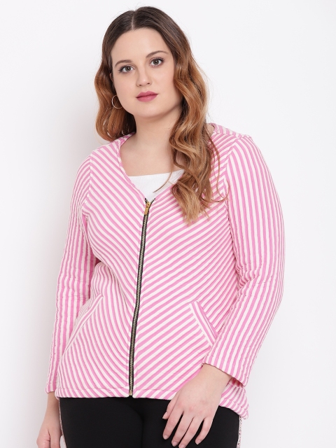 

The Pink Moon Plus Size Women White Pink Striped Tailored Jacket