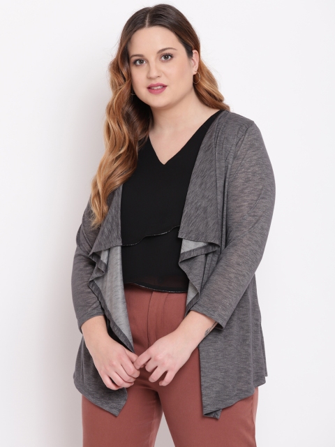 

The Pink Moon Plus Size Grey Solid Waterfall Shrug