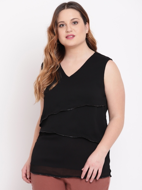 

The Pink Moon Plus Size Women Black Layered Solid Top