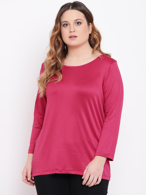 

The Pink Moon Plus Size Women Magenta Solid Round Neck T-shirt