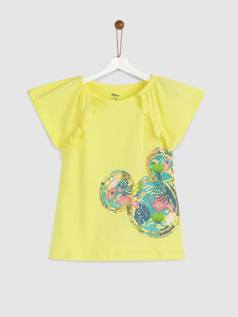 

YK Disney Girls Yellow Printed Pure Cotton Top