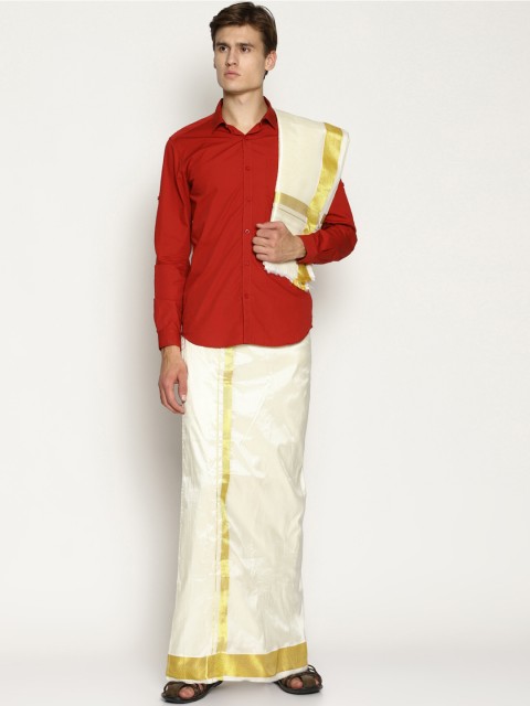 

Sethukrishna Men Cream-Coloured Solid Double Layer Readymade Dhoti
