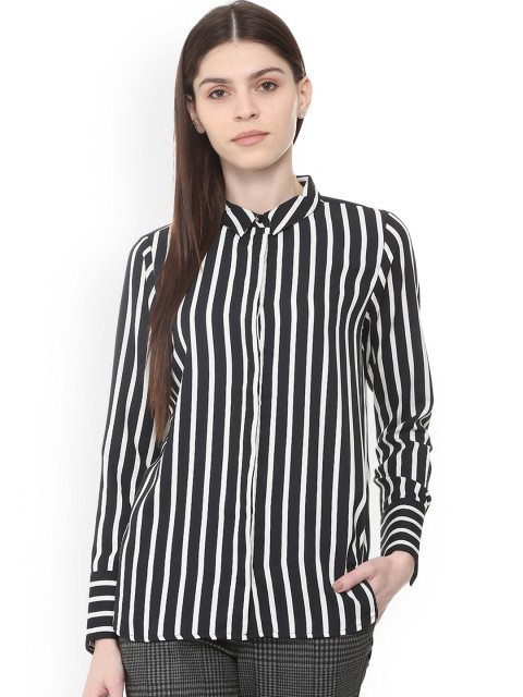 

Van Heusen Woman Black & White Regular Fit Striped Casual Shirt