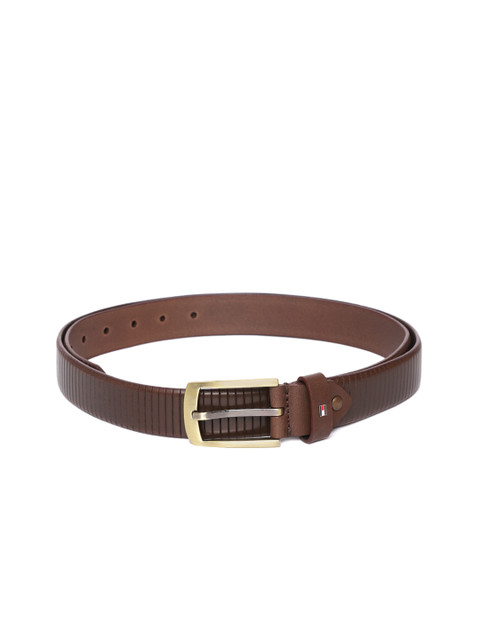 

Tommy Hilfiger Men Coffee Brown Striped Leather Belt