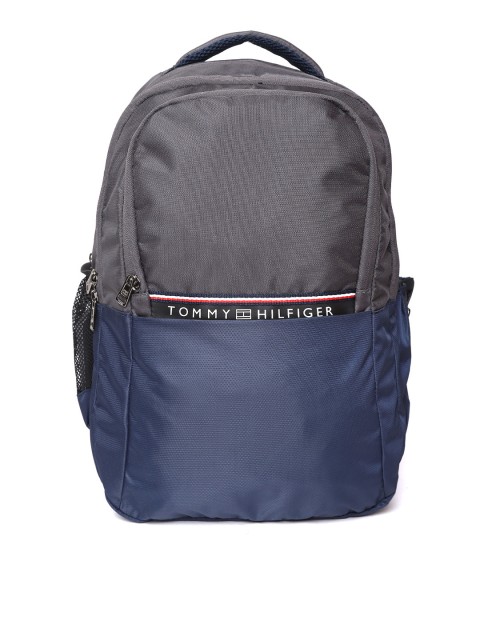 

Tommy Hilfiger Unisex Navy Blue & Grey Colourblocked Backpack