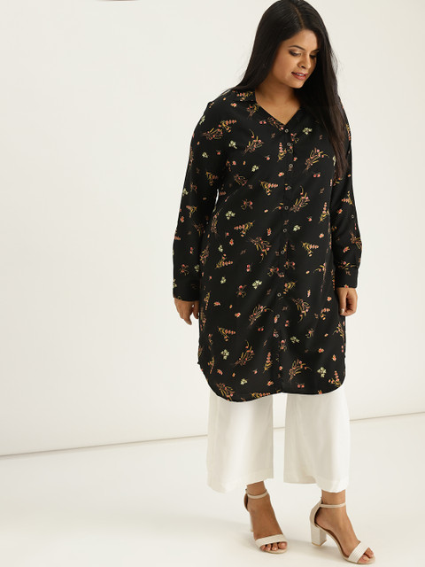 

Sztori Plus Size Women Black Red Printed A-Line Kurta