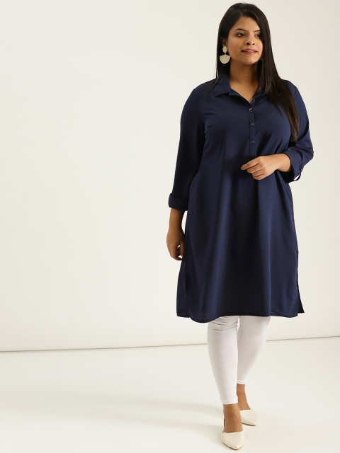 

Sztori Plus Size Women Navy Blue Solid Straight Kurta