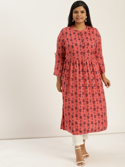 

Sztori Plus Size Women Pink Navy Blue Printed A-Line Kurta