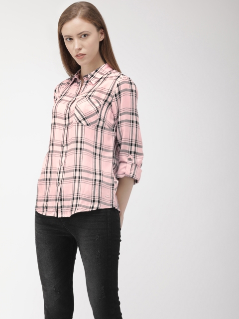 

Flying Machine Women Pink Regular Fit Checked Casual Shirt