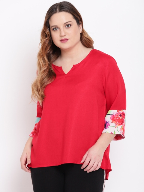 

The Pink Moon Plus Size Women Red Solid A-Line Top