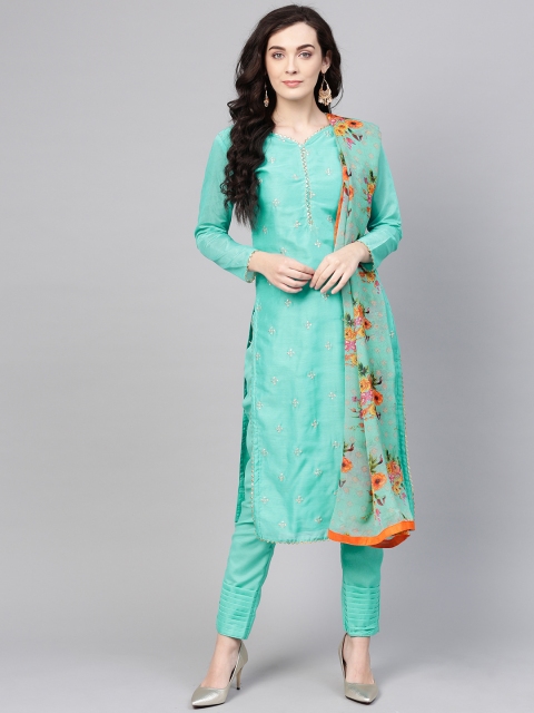 

Saree mall Blue Embroidered Semi-Stitched Dress Material