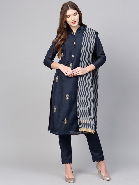 

Saree mall Navy Blue Embroidered Semi-Stitched Dress Material