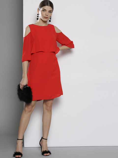 

DOROTHY PERKINS Women Red Solid Layered A-Line Dress