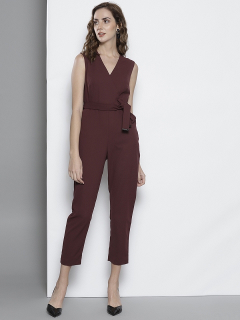 

DOROTHY PERKINS Petite Burgundy Solid Capri Jumpsuit